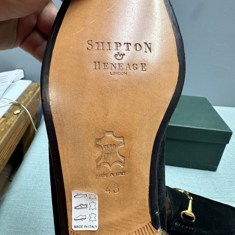 Shipton & Heneage Black Suede Horsebit Loafers Padova Made in Italy Mens 9 / 43 - Picture 6 of 9